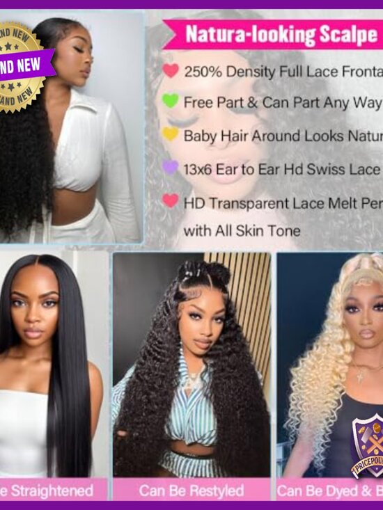 13x6 HD Lace Front Wig 250% Density Deep Wave Human Hair Glueless main image 6